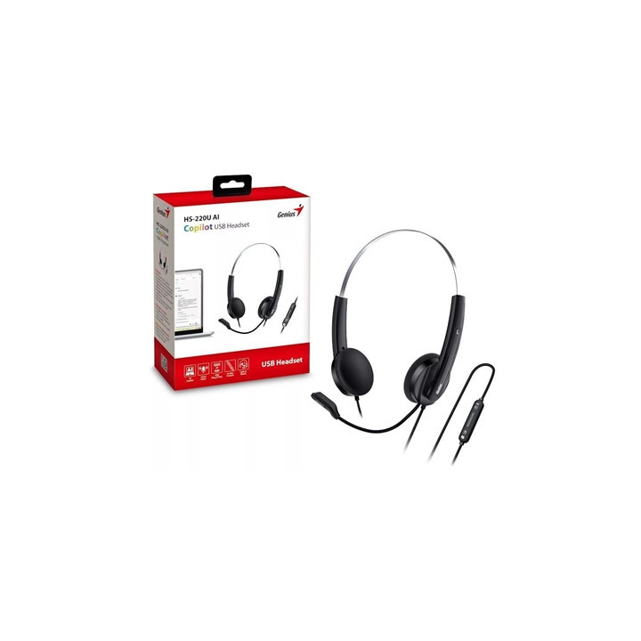 Genius HS-220U-C Copilot AI Ultra Lightweight Headset with Mic  USB-C Connection  Plug and Play  Adjustable Headband and microph