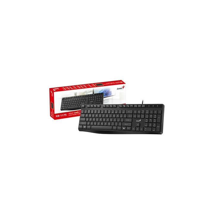 Genius KB-117S Wired AI Copilot Silent Keyboard  USB Plug and Play  11 Multimedia Function Keys  Full Size UK Layout Design for 