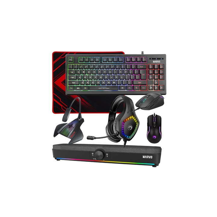 Marvo Scorpion 6-Product Gaming & Streaming Bundle featuring Gaming Keyboard  Programmable USB Mouse  Non-Slip Mousepad  PC & Co