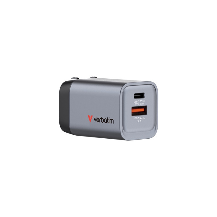 Verbatim GNC-35 GaN Charger 35W with 1 x USB-C PD 35W / 1 x USB-A QC 3.0 (EU/UK/US)