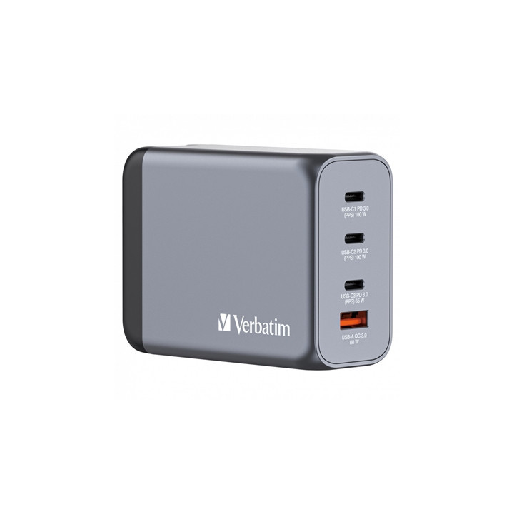 Verbatim GNC-200 GaN Charger 200W with 2 x USB-C PD 100W / 1 x USB-C PD 65W / 1 x USB QC 3.0 (EU/UK/US)